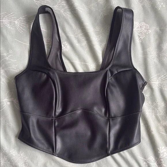Black Faux Leather Crop Top - Picture 2 of 7